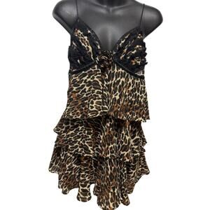Betsey Johnson Leopard Babydoll Dress / Fairy Grunge Slip / Y2K Festival Mini